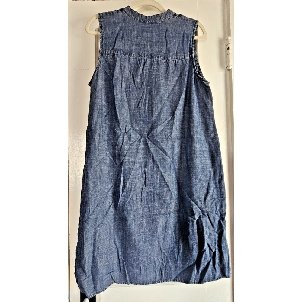 J Jill tencel linen blend chambray shift tank dress Sz L pockets - Picture 2 of 7